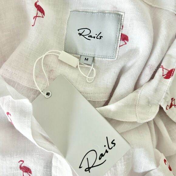 NEW Rails Charli Button Down Shirt in White with Fuschia Flamingos Size Medium - Picture 4 of 6